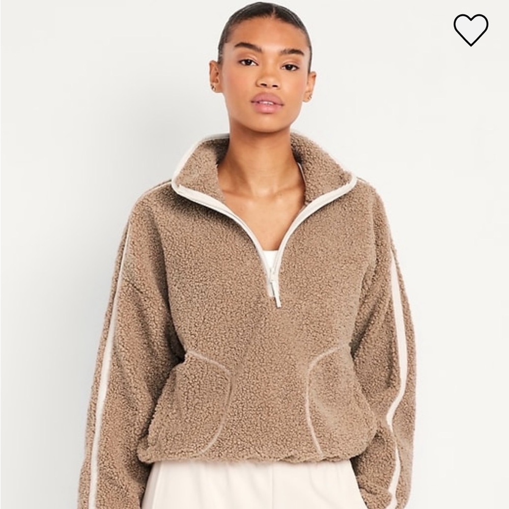 Old Navy Tan Sherpa Half-Zip Pullover with White Trim